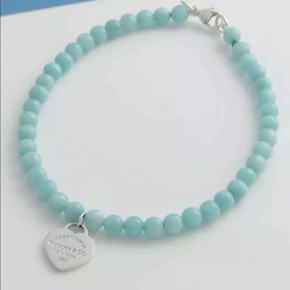 Tiffany & Co amazonite BLUE Beaded Bracelet 7.25”